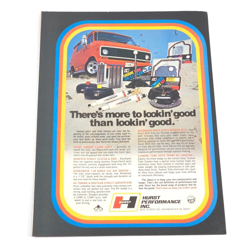 Hurst VTG Advertising Print Ad Performance Parts Promo Art 1970 Van Racing Decor